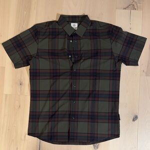 Flylow Green and Blue Plaid Button Down Cycling Shirt